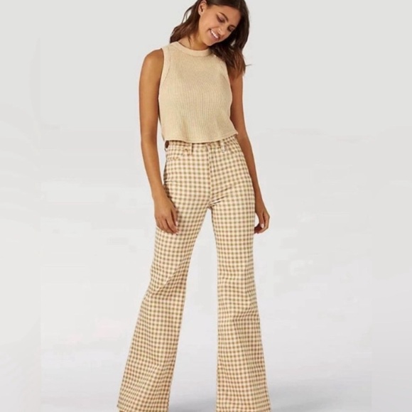 Wrangler Denim - Wrangler Beige Gingham Wide Leg Jeans